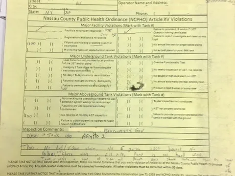 Nassau County health department petroleum bulk storage notice of violation form