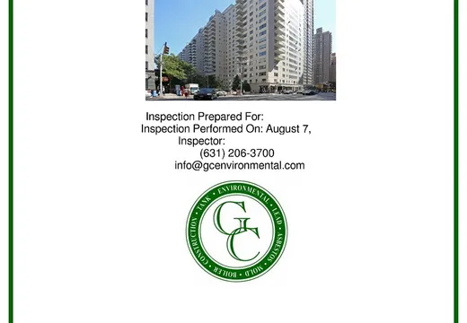 Compliance inspection report cover page for a Manhattan high-rise building